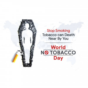 Image depicting a coffin shaped like a human body with a cigarette, promoting anti-tobacco message.