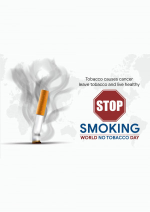 Image depicting a cigarette with smoke and a stop sign, promoting World No Tobacco Day.