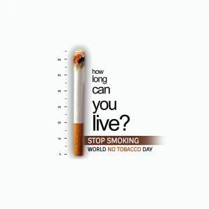 A cigarette next to a ruler with the text 'How long can you live?' and 'Stop Smoking' below.