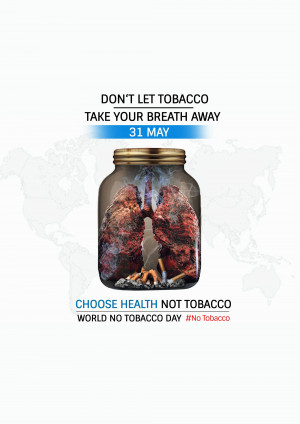 Image depicting lungs inside a jar with cigarettes, promoting World No Tobacco Day.