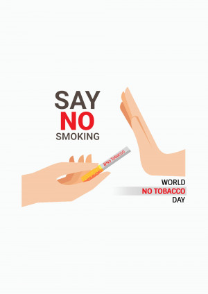 Illustration of a hand stopping another hand holding a cigarette with the text 'Say No Smoking' and 'World No Tobacco Day'.