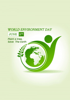 World Environment Day graphic with a green Earth and a person embracing it.