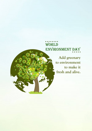 Illustration of a tree growing out of a globe with the text 'World Environment Day'