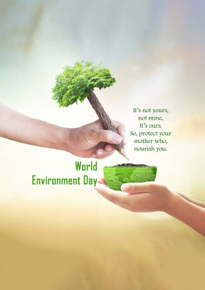 Hands holding a seedling growing from a pencil, symbolizing environmental care.