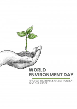 Hand holding a seedling with 'World Environment Day' text