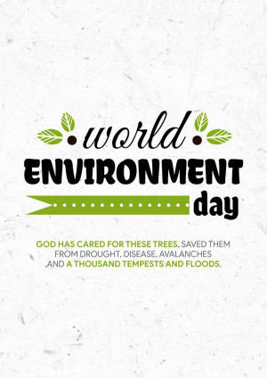World Environment Day poster with green leaves and text.