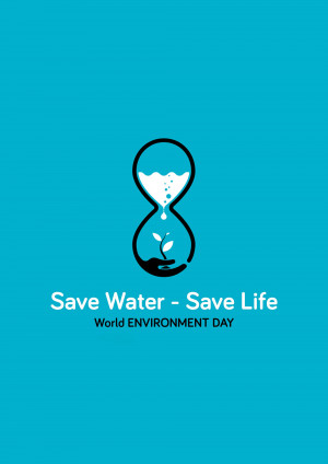 Hourglass with a plant growing inside, representing water conservation and environmental awareness.