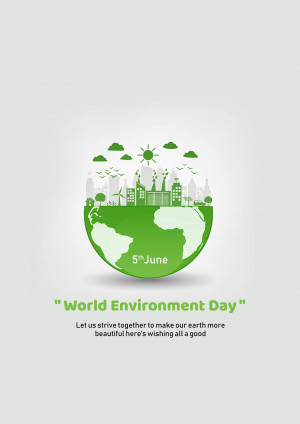 Illustration of the Earth with a cityscape and greenery, celebrating World Environment Day.