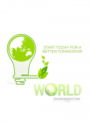 A green lightbulb shaped like the Earth with the text 'Start Today for a Better Tomorrow' and 'World Environment Day'.