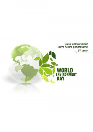 A graphic depicting a green globe with leaves, promoting World Environment Day.