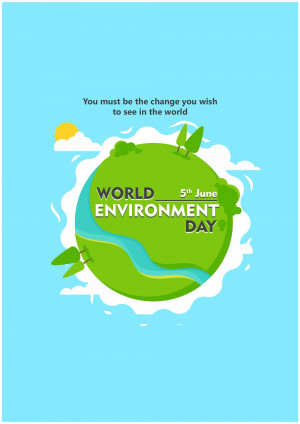 Illustration of the Earth with plants and a sun, promoting World Environment Day.