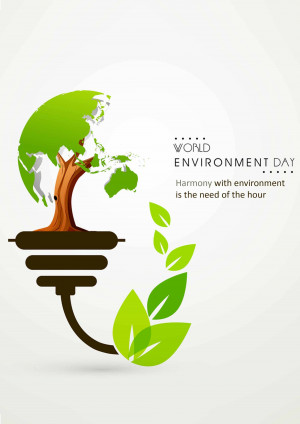 Illustration of a globe shaped like a tree growing from a lightbulb, symbolizing environmental awareness.