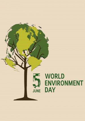 Illustration of a tree shaped like the Earth with text '5 June World Environment Day'
