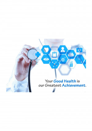 Doctor examining a patient with digital health icons in the background