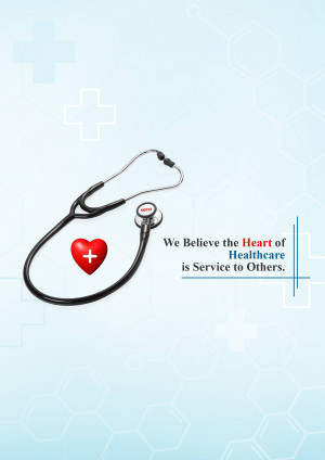 Stethoscope with a heart and medical cross on a light blue background