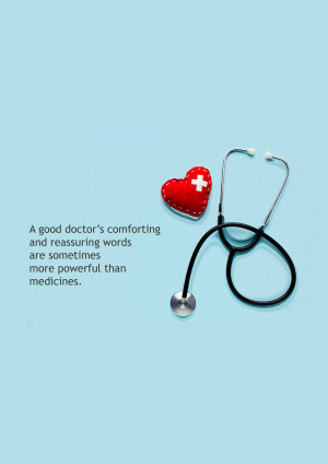 Red heart with a stethoscope on a light blue background, symbolizing healthcare and care.