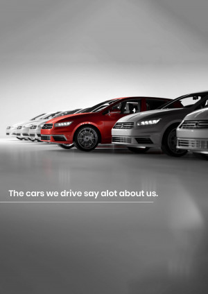 A lineup of Ford Focus cars in varying shades of gray with a single red car in the center.