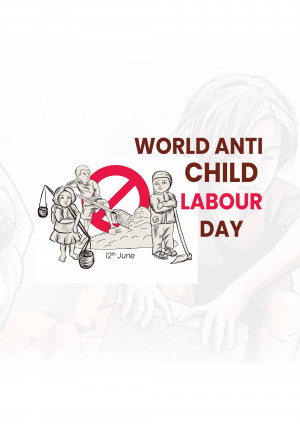 Illustration depicting children working with a red prohibition symbol over them, promoting World Anti Child Labour Day.