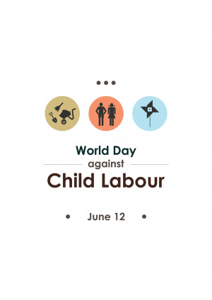 World Day Against Child Labour graphic with icons representing children and a date.
