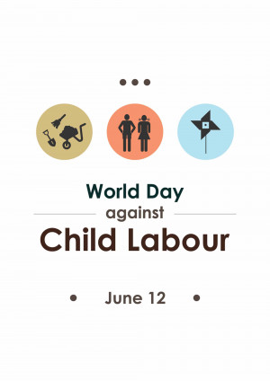 World Day Against Child Labour graphic with icons representing work, people, and education.