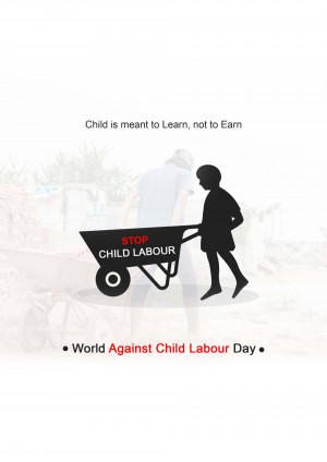 Silhouette of a child pulling a wheelbarrow with a 'STOP Child Labour' sign.