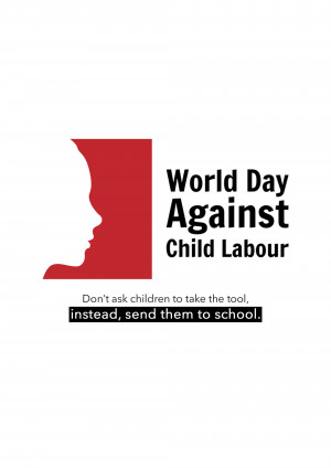 Poster for World Day Against Child Labour with a silhouette of a child's face and text.