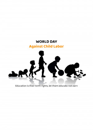 Silhouette of children progressing from crawling to working, with text promoting education.