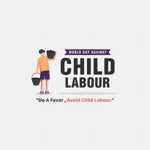 Illustration depicting a boy carrying buckets with text 'World Day Against Child Labour'