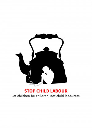 Silhouette of a kettle with a child inside, advocating against child labour.