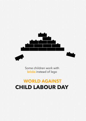 Illustration of a brick wall made of building blocks with text about child labour.