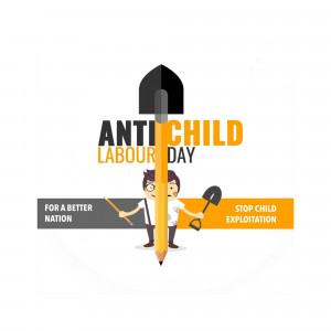 Illustration promoting Anti Child Labour Day with a pencil and shovel imagery.