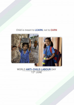 Image depicting the contrast between child labor and education, promoting World Anti-Child Labour Day.