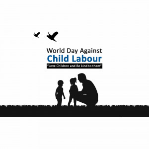 Silhouette of a family with birds flying above, promoting awareness for World Day Against Child Labour.