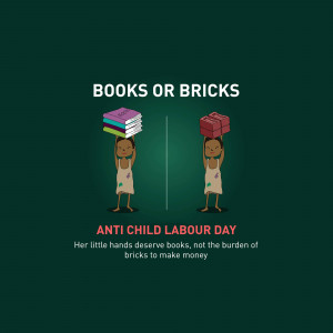Illustration depicting the choice between education (books) and child labor (bricks).