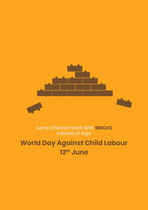Illustration of bricks stacked like building blocks with text promoting World Day Against Child Labour.