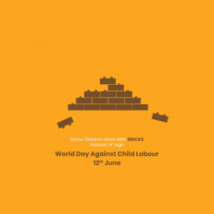 Illustration of bricks forming a wall with a few bricks falling, representing child labour.