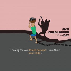 Illustration depicting a child carrying a heavy load while being shadowed by a figure representing exploitation, promoting Anti Child Labour Day.