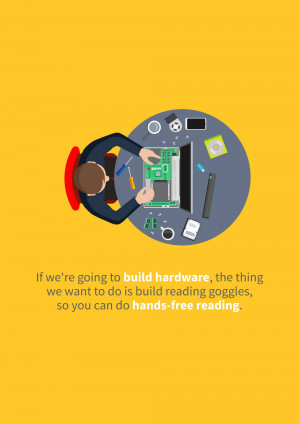 Overhead view of a person working on computer hardware with tools and components, and text about building hardware.