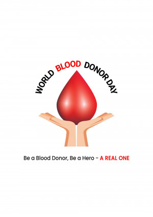 World Blood Donor Day graphic with a blood drop in hands
