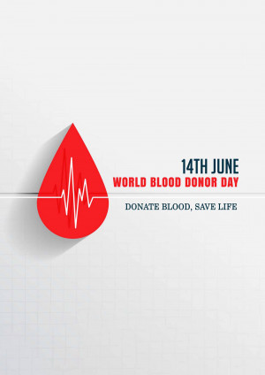 Red blood drop with a heartbeat line and text 'World Blood Donor Day'