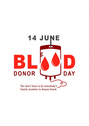World Blood Donor Day poster with a blood bag and droplets