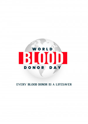 World Blood Donor Day poster with a globe and red text