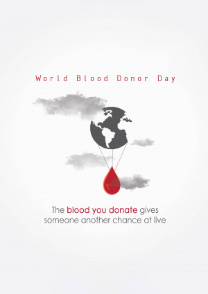 World Blood Donor Day poster with a globe and blood drop