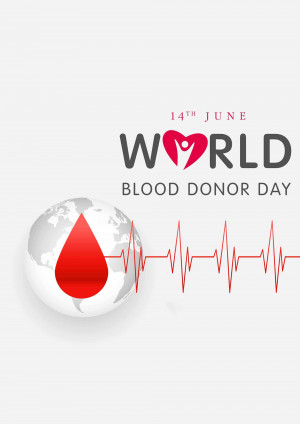 World Blood Donor Day graphic with a heart, globe, and heartbeat line