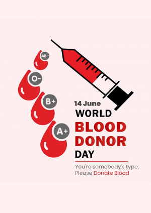 Illustration of a syringe and blood drops with text promoting World Blood Donor Day.