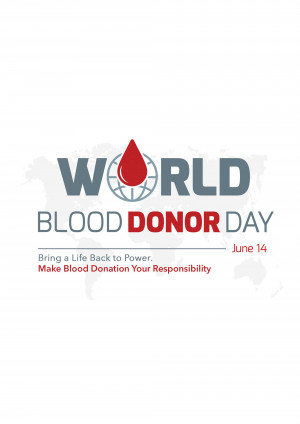 World Blood Donor Day graphic with a blood drop over the world map