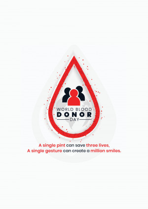 World Blood Donor Day poster with a blood drop and silhouettes of people.