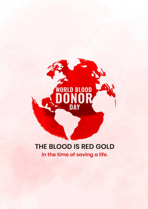World Blood Donor Day graphic with a red world map and text