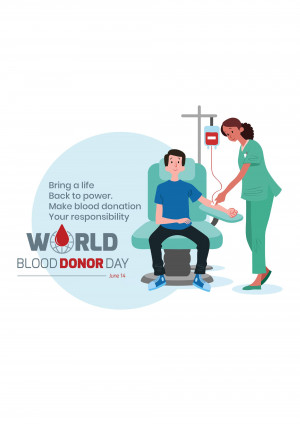 Illustration of a person donating blood with a healthcare worker assisting.
