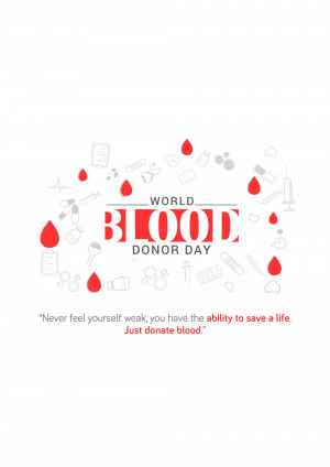 World Blood Donor Day graphic with blood drops and medical icons
